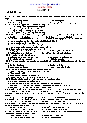Đề cương ôn tập giữa học kì 1 Địa lí Lớp 12 - Năm học 2022-2023
